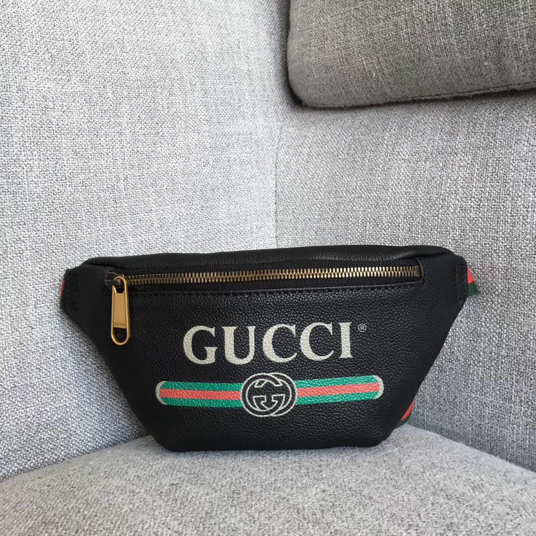 [GUCCI] 19SS 구찌 빈티지 로고 프린트 크로스 바디 백 벨트백 블랙